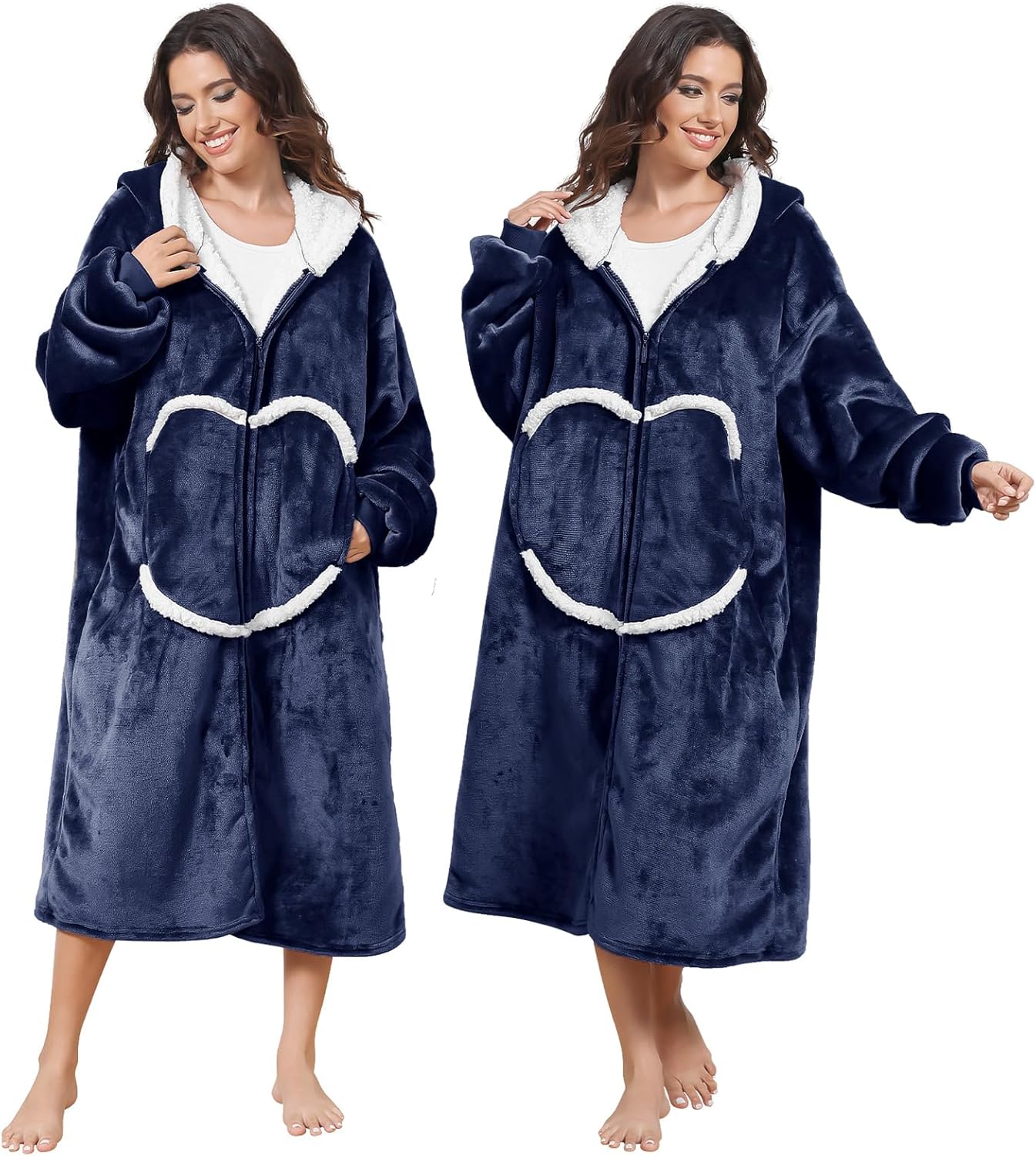 Oversized Wearab Blanket Hoodie, Cozy Flannel Blanket with Sleeves and Zipper for Women, Mens, Teens (80 x 120 cm) - Image 5