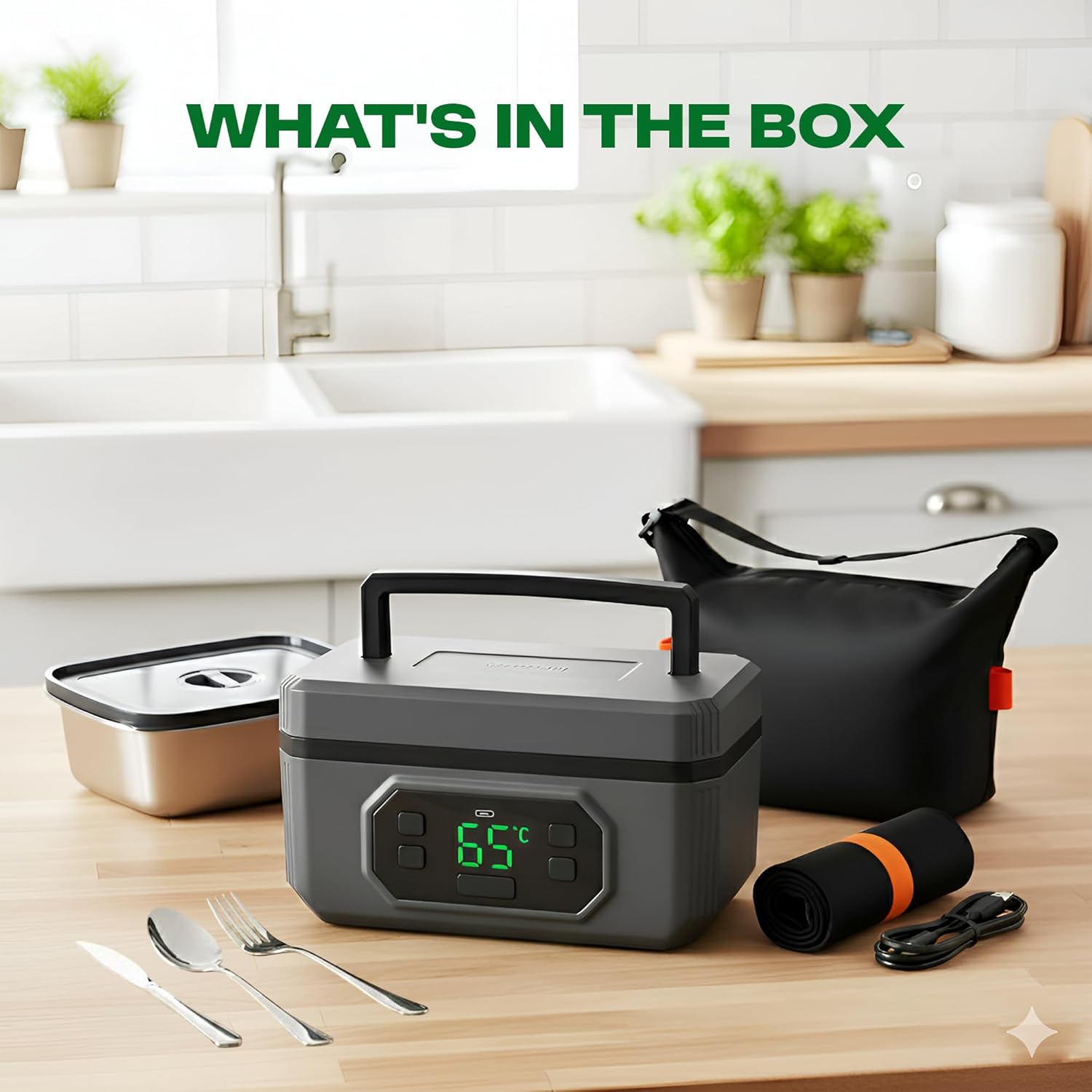 Cordless Heated Lunch Box 1.2L – Portable Electric Lunch Box with Stainless Steel Container – Self Heating Food Warmer for Office, Travel, Work – No Microwave Needed