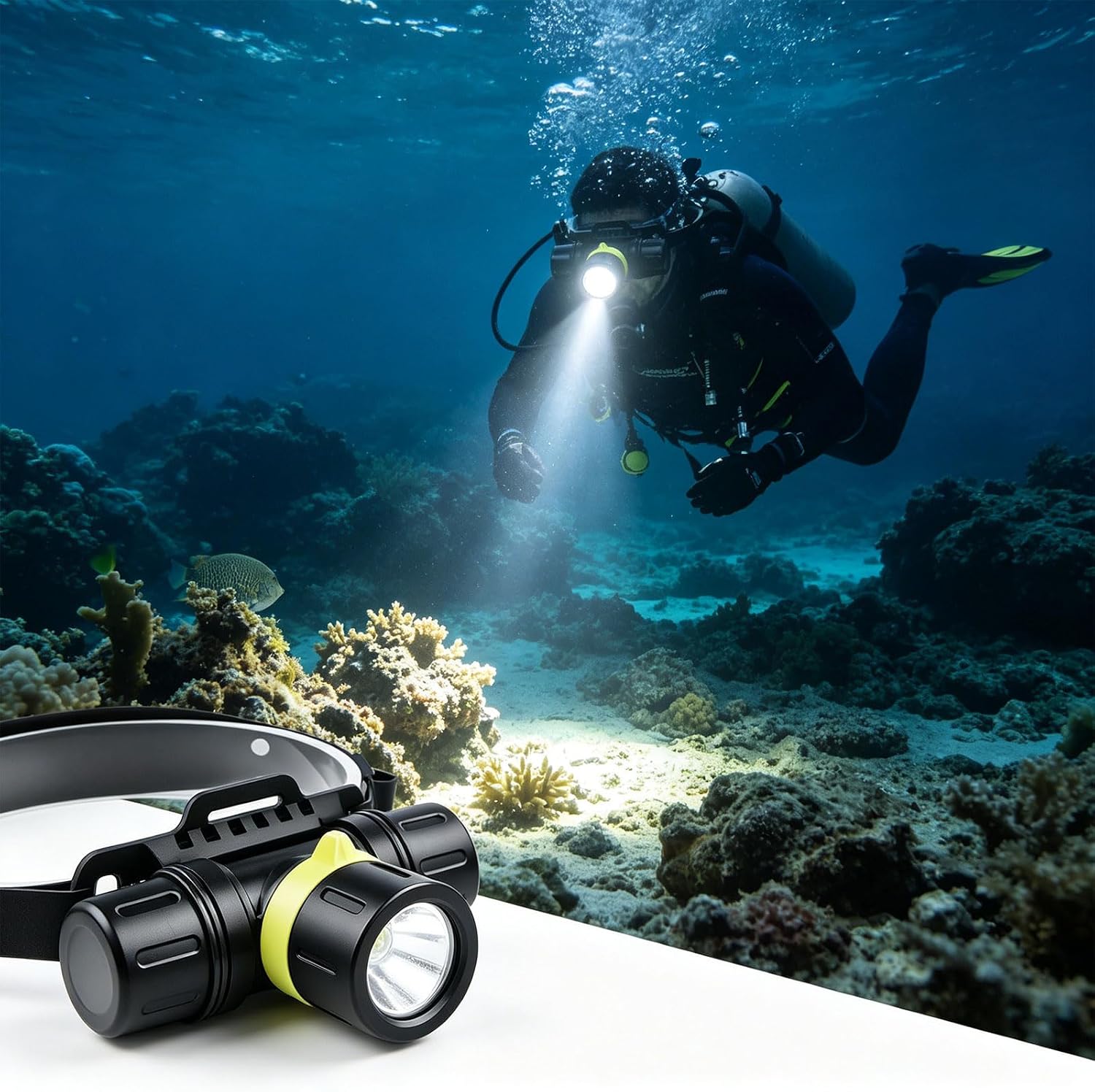 Diving LED Headlamp, Metal, Battery Included, for Diving