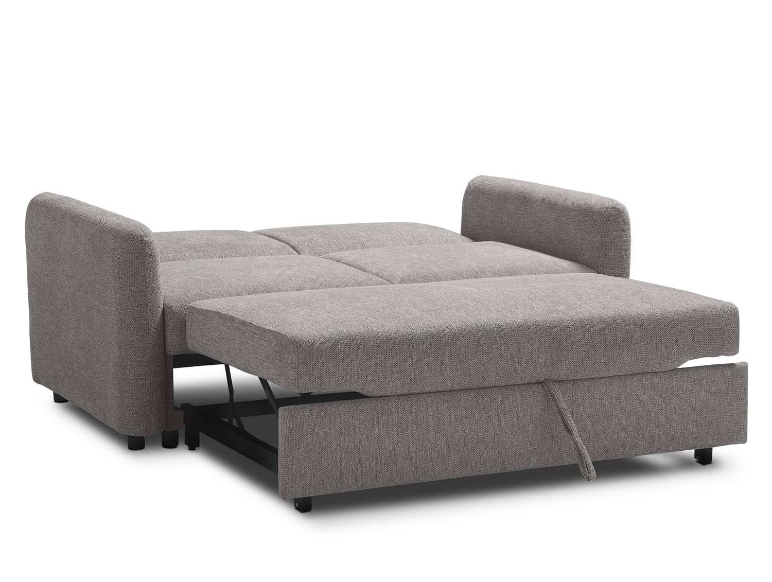 EVERGREENWEB - Divano Letto 2 Posti Matrimoniale L165xP90xA80 cm Moderno Tessuto Beige, Schienale Reclinabile a Doppio Cuscino, Sofà con Chaise Longue Estraibile, Struttura Imbottita Pieghevole, NELLY