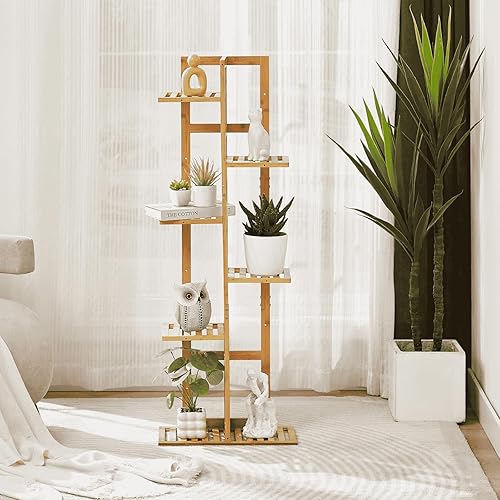Miniatura 7 de DolceLuna Soporte para plantas de interior de esquina, estante escalonado de bambú para plantas de 46 pulgadas de alto, estante para plantas de 6