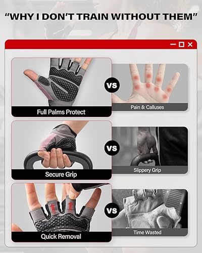 Miniatura 7 de VINSGUIR - Guantes ligeros de entrenamiento con excelente agarre para hombres y mujeres, levantamiento de pesas, gimnasio, ciclismo, ejercicio,