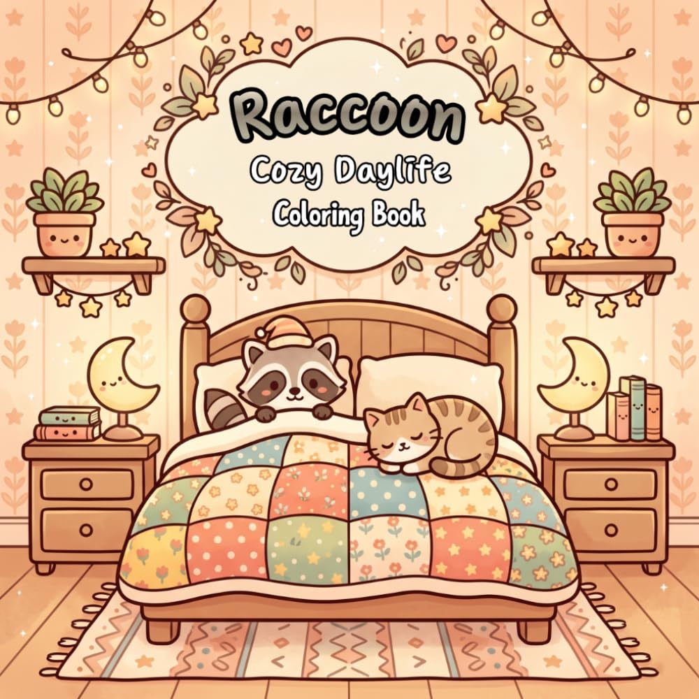 Raccoon Cozy Daylife: Coloring Book With 50 Adorable Pages Of Relaxing Fun For Kids And Adults. Easy Designs Featuring Sweet Animals And Peaceful Scenes.