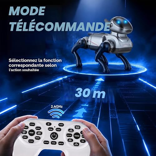 Ovshnrr Robot Chien Enfant Jouet Télécommandé avec 25 Fonctions, Programmable pour Enfant, Yeux LED Dynamiques avec Effet de Brume, 2 Batteries Rechargeables, Idéal Cadeau Éducatif Garçon Fille 3-12 A - 4
