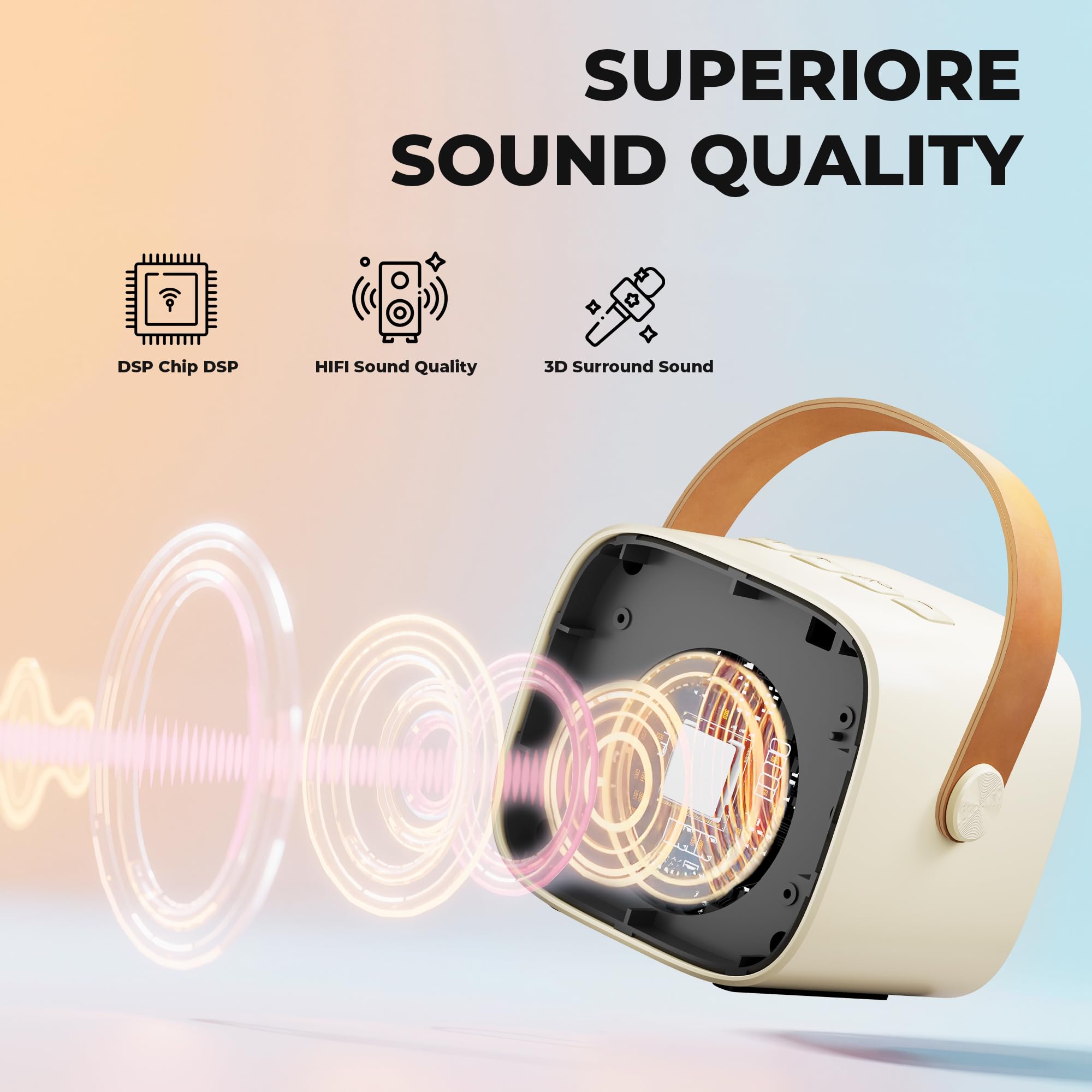 Ankuka Karaoke per Bambini Karaoke con Microfono Karaoke Cassa Bluetooth con 1 Microfono, Regalo Bambina Giochi Bimba Regalo Compleanno per 3, 4, 5, 6, 7, 8, 9,10,11,12+ Anni (Beige)