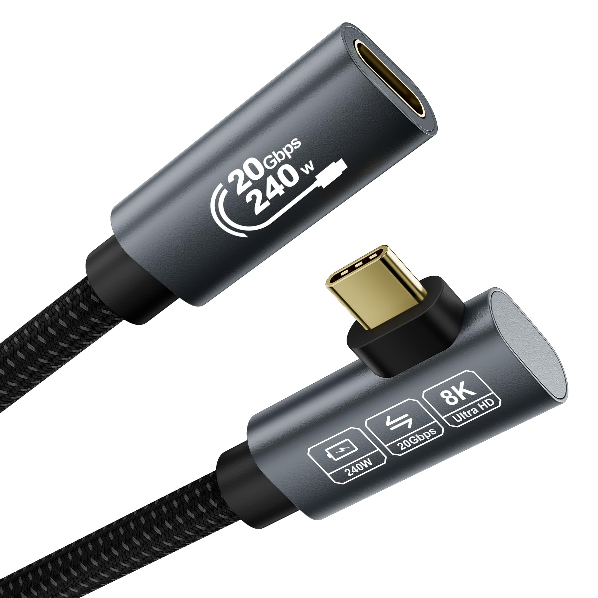 EUDOBEL 4K USB C Verlängerung 3m, (USBC 3.2 Extender 20Gbps, PD 3.1 240W 5A, Winkel 90 Grad) Video 8K@60Hz USB C Kabel Verlängerung für Thunderbolt 4, PSVR2, iPhone 17, iPad, MacBook, Dell XPS, Switch