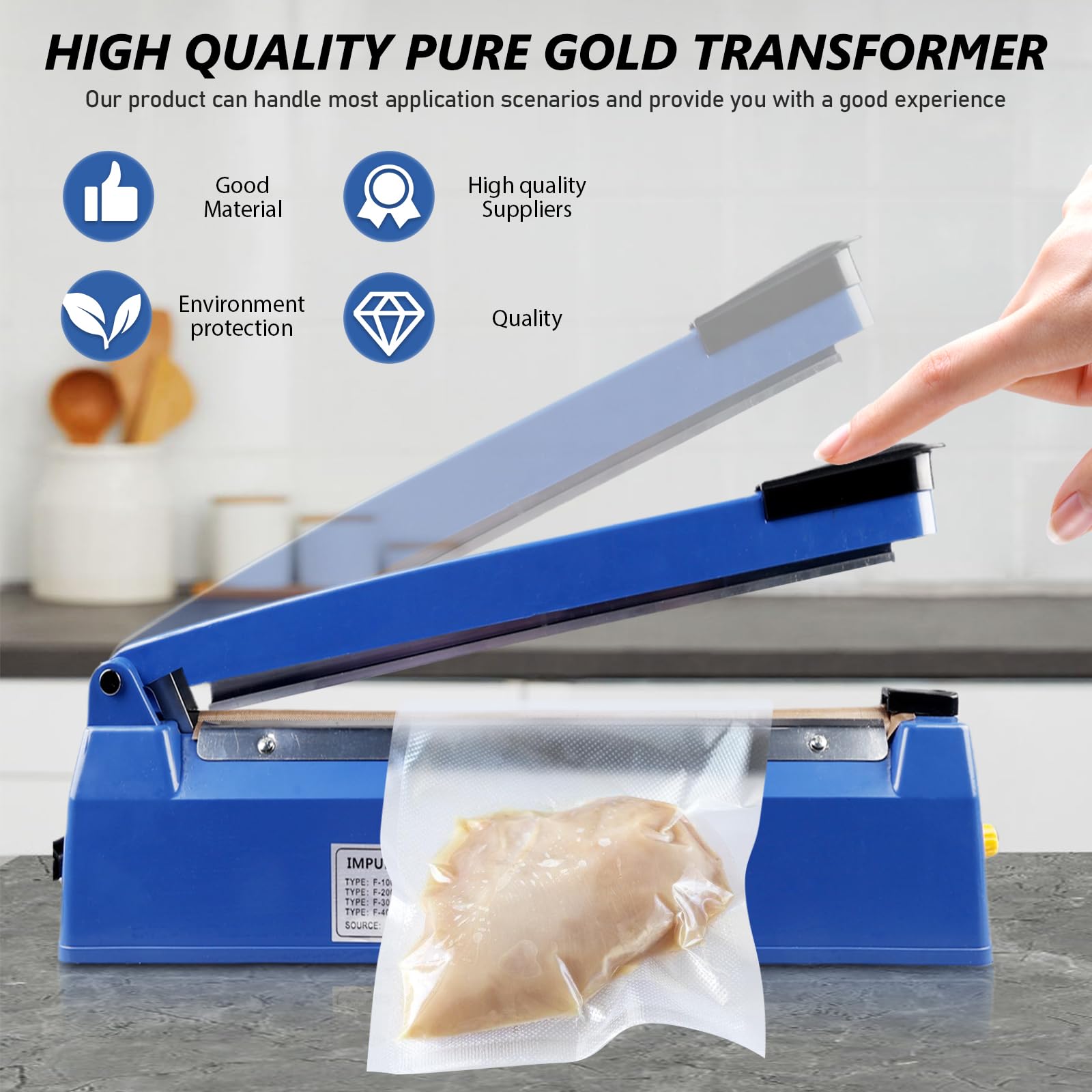 Saldatrice a caldo, 300 mm, con controllo della temperatura, sigillante, saldatrice per sacchetti, sacchetti di plastica, pellicola Mylar e conservazione degli alimenti, colore blu