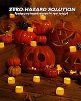 Vista 55 de Homemory - 24 velas de té negras, a pilas, duran más de 200 horas, sin llama, parpadeantes, falsas, eléctricas, LED, para Halloween, fiestas