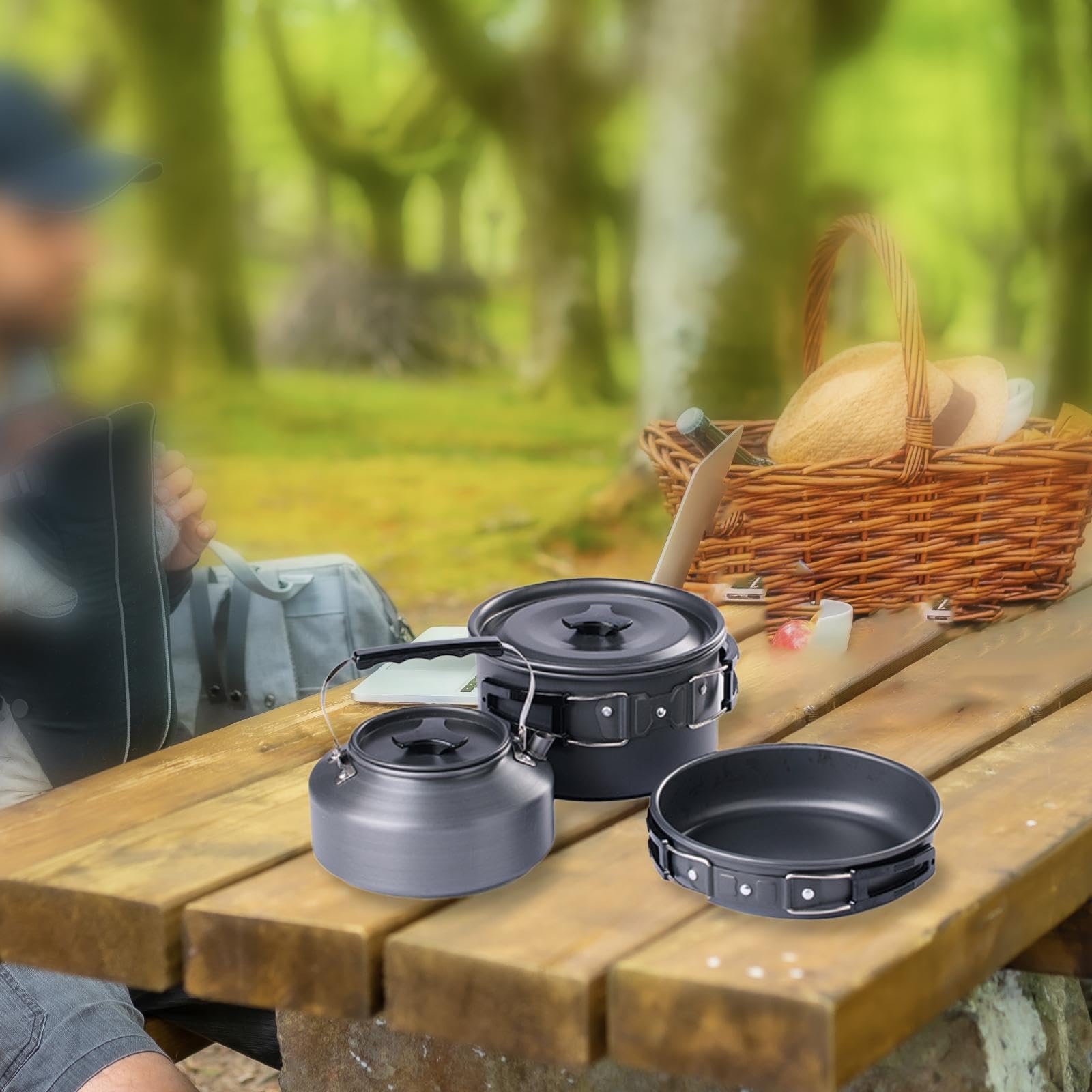 Ensemble de cuisine 3 pièces avec sac de rangement pour la pêche en plein air la randonnée Orange
