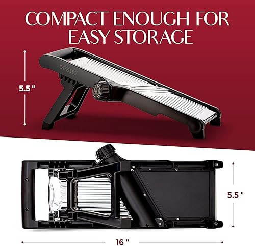 Miniatura 7 de Gramercy Kitchen Co Cortadora de alimentos de mandolina ajustable de acero inoxidable viene con un par de guantes resistentes a los cortes cortadora