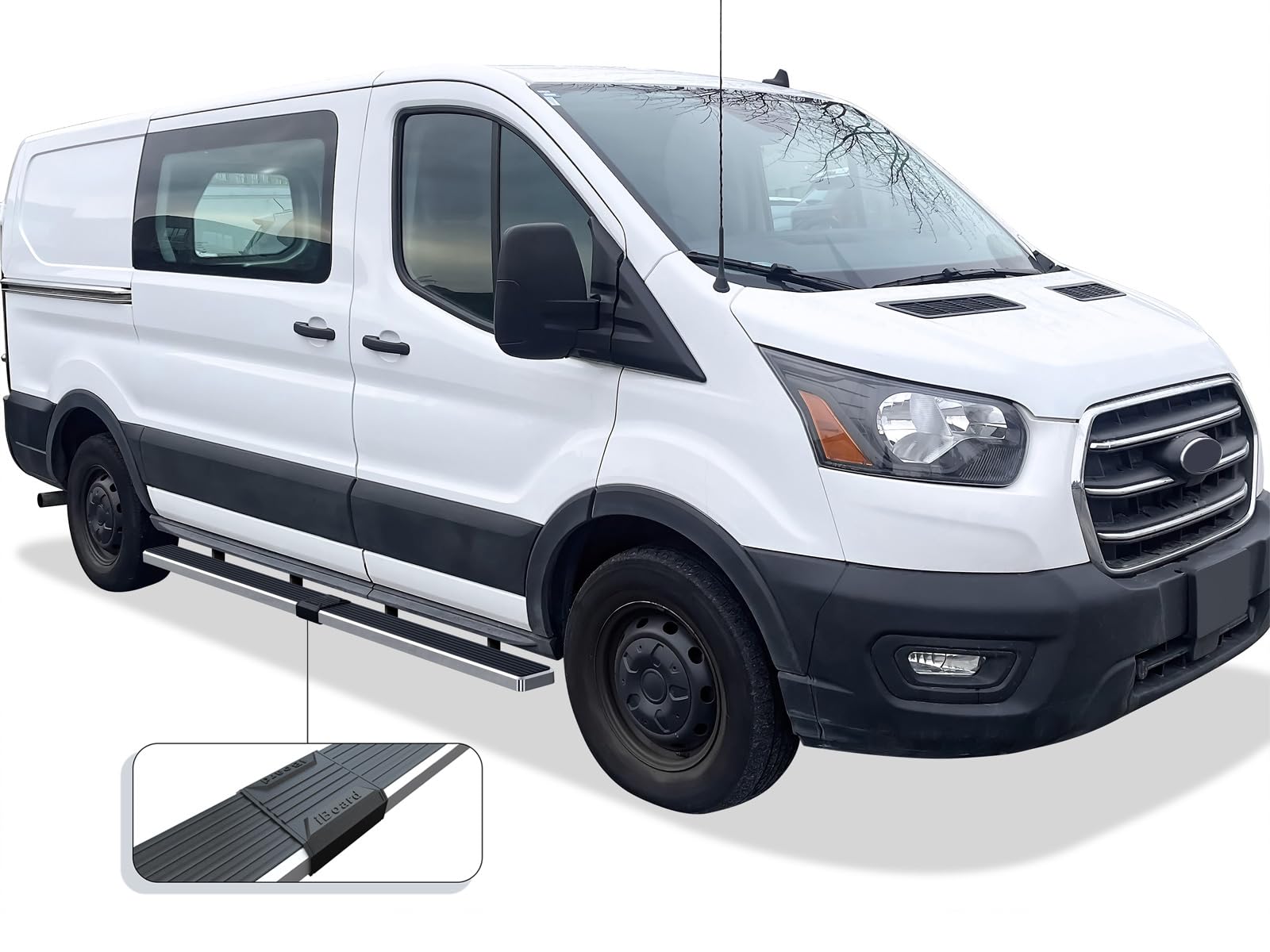 APS Premium 6in Silver 304 Stainless Steel Running Boards Compatible with Ford Transit Full Size Van 15-25