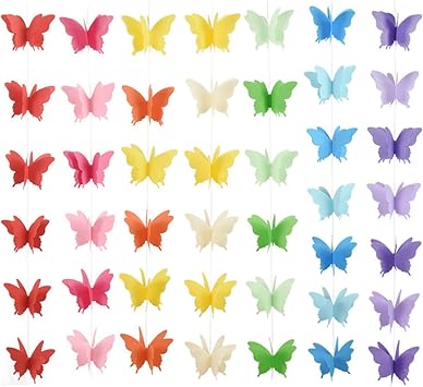 Suxgumoe Paper Butterfly Garland, 7 Colors, 79 Inches, 3D Butterfly Banner Hanging Decoration for Wedding, Baby Shower, Birthday