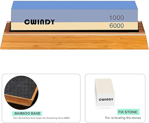 Vista 2 de Kit de piedra de afilar de doble cara, grano 1000/6000, afilador de cuchillos profesional de piedra de afilar, juego de piedra húmeda, base