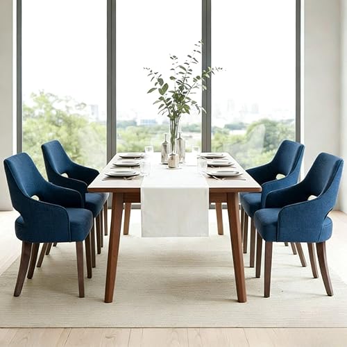 Miniatura 4 de Juego de 2 sillas de comedor de estilo rústico tapizadas de lino, sillas auxiliares con patas de madera macizareposabrazos para sala de estar,