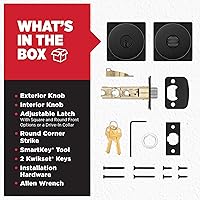 Vista 7 de Kwikset Pismo - Pomo de entrada con cerradura y llave, manija segura con llave exterior, entrada principal y dormitorio, negro mate, seguridad