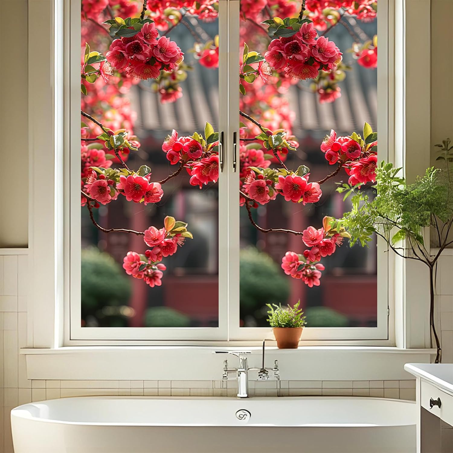 Glass Window Privacy Film Decorative, Privacy Window Film for Glass Windows Cover, Static Cling, Removable, Reusable, Anti-UV, Heat Blocking 17.7" x 39.4"