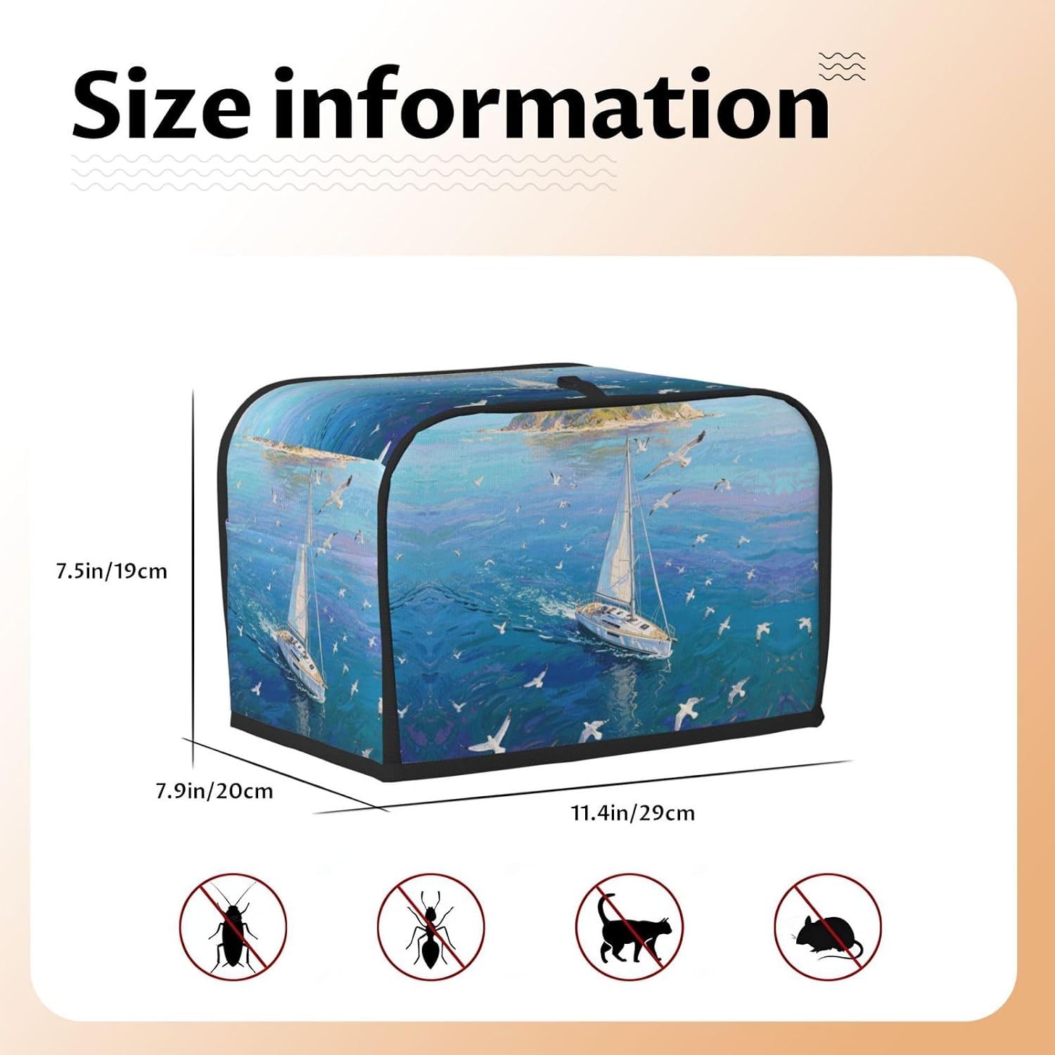 Sailboat Toaster Cover 2 Slice, Waterproof Bread Machine Covers with Pockets Universal Size Kitchen Small Appliance Cover with Handle, Dust and Fingerprint Protection
