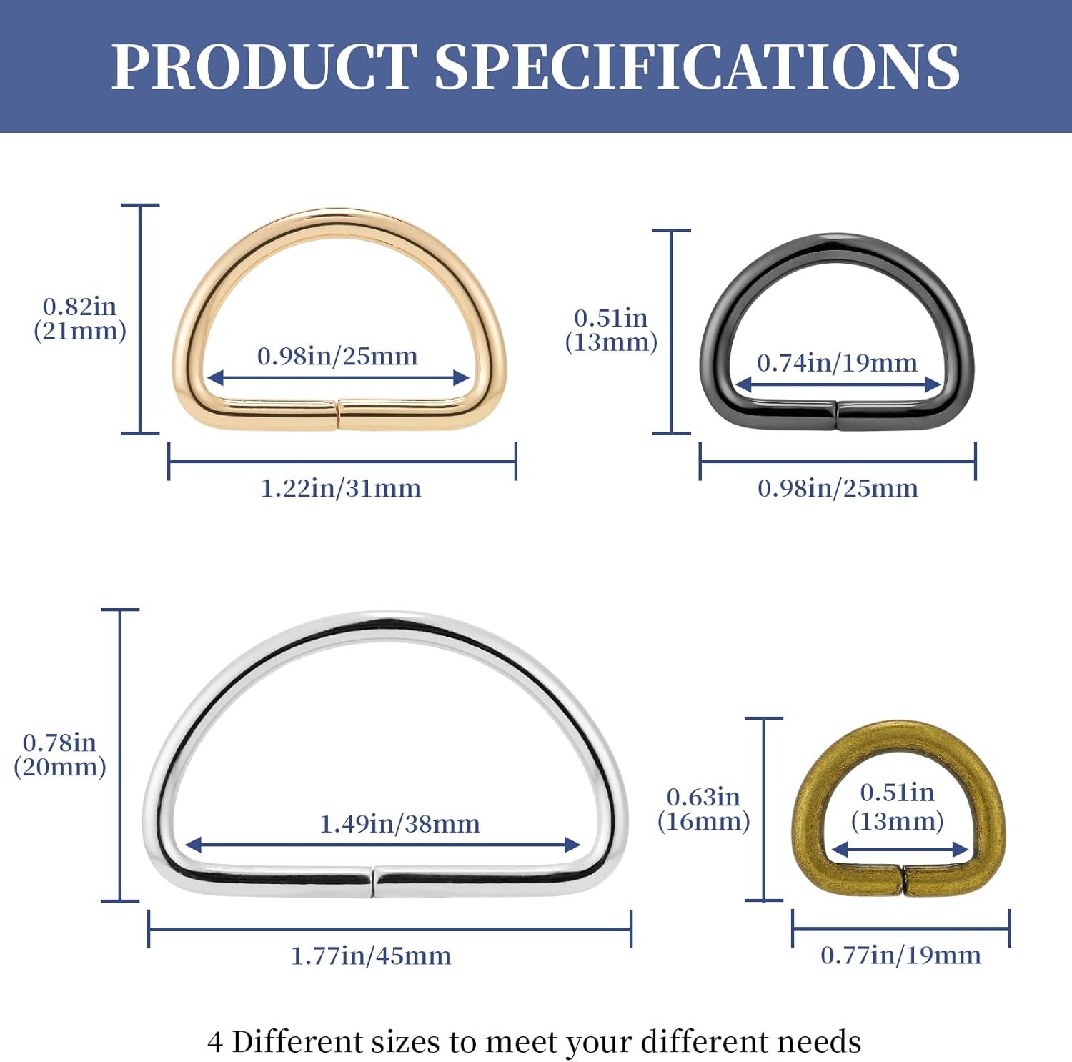 50pcs Metal D Ring Buckle for Purse Hardware Sewing Accessories Crafts Hand DIY - Image 3