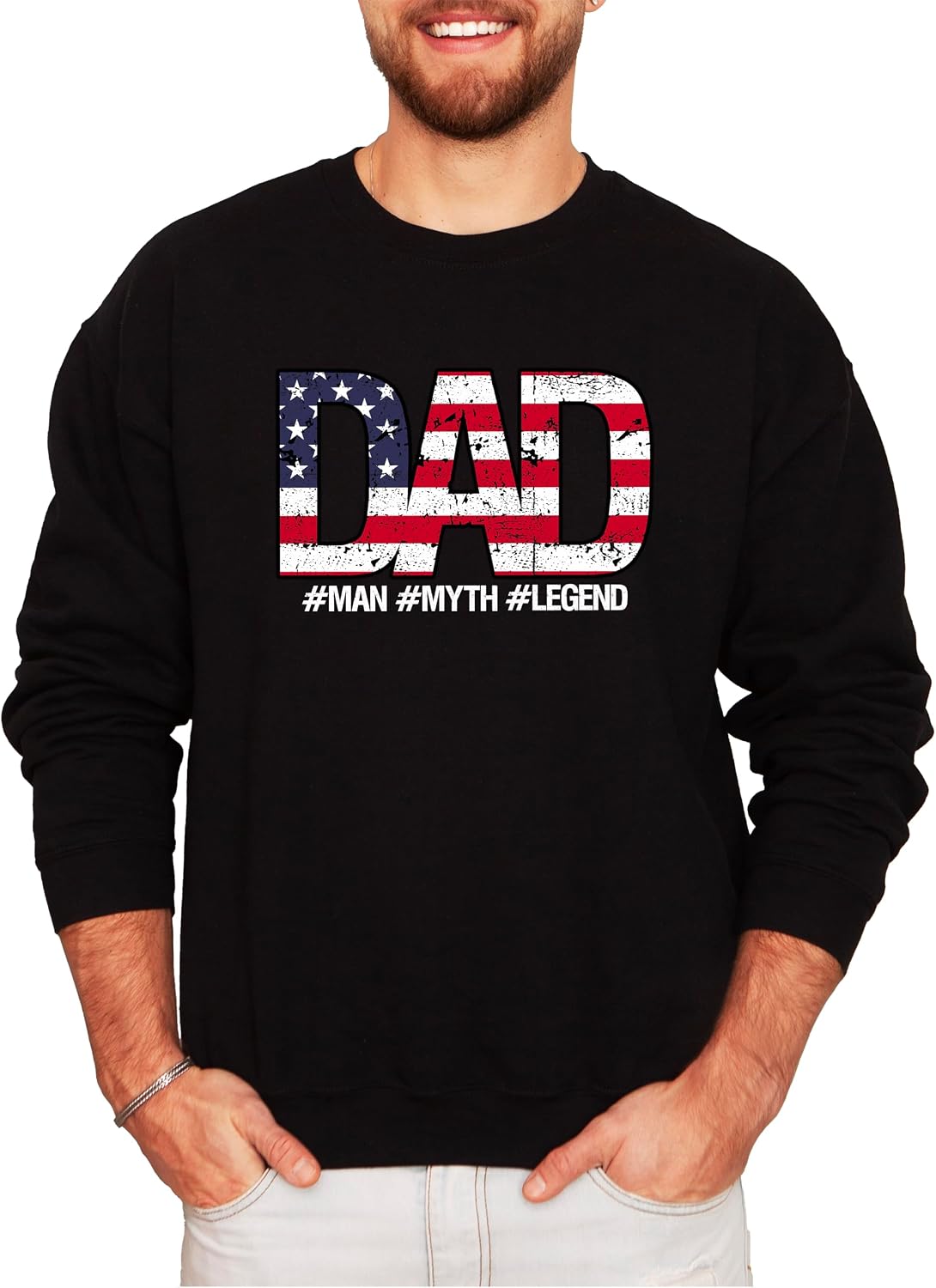 Olive Loves Apple Dad Man Myth Legend Sweatshirt Patriotic American Flag Father's Day Pullover