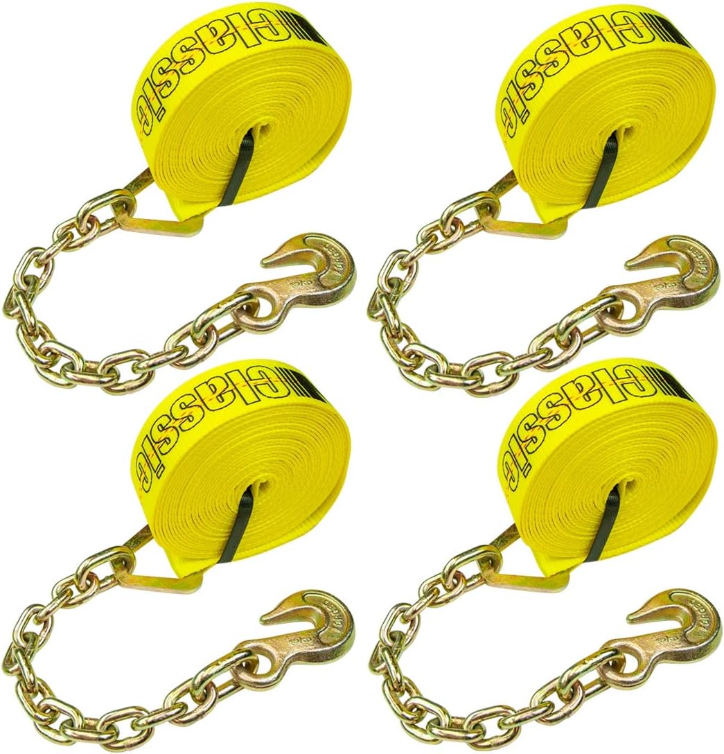 VULCAN Winch Strap with Chain Anchor - 2 Inch x 27 Foot - 4 Pack - Classic Yellow - 3,600 Pound Safe Working Load - Image 5