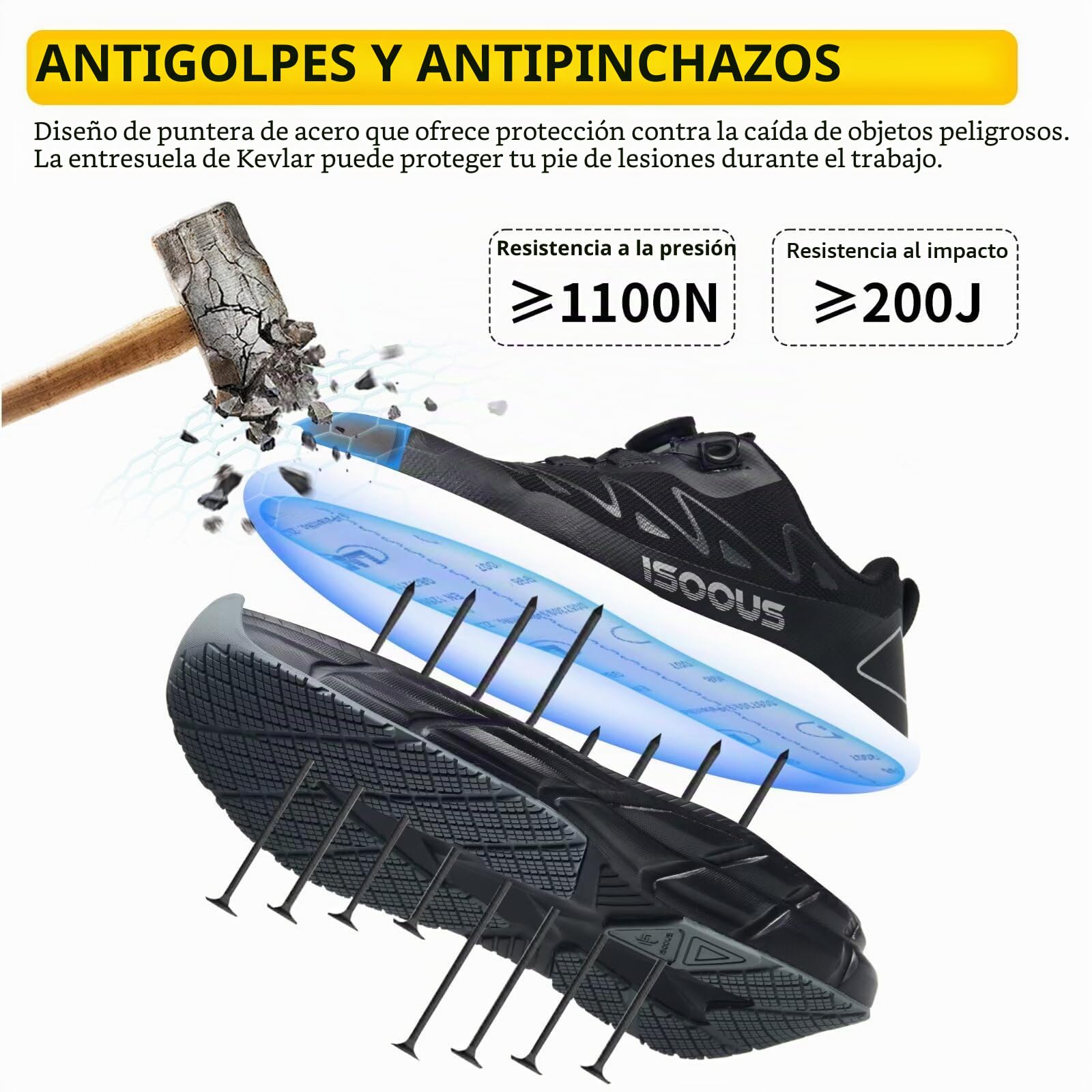 Zapatos de Seguridad para Hombre Mujer S3S Impermeable Zapatillas Trabajo ESD Ligeros Comodo Calzado de Seguridad
