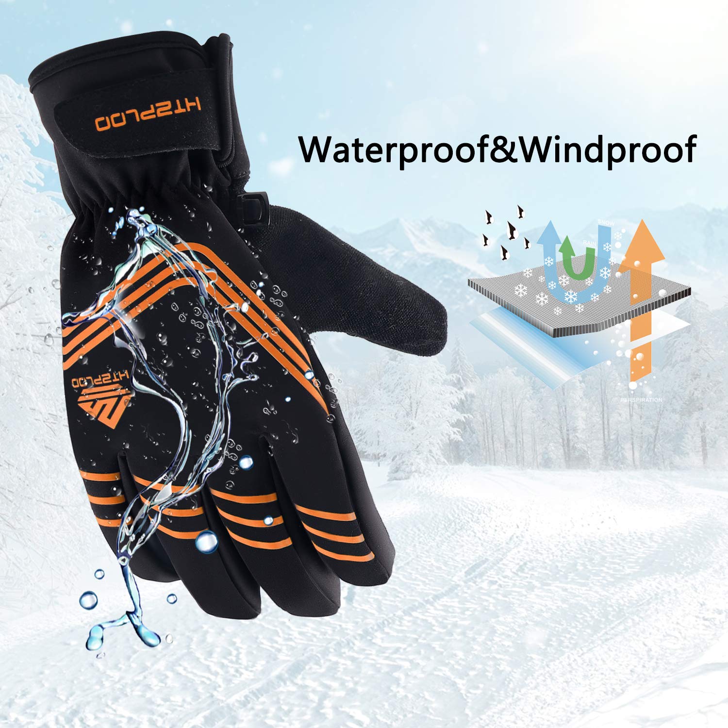 Winterhandschuhe Wasserdicht & Winddicht mit stoßdämpfendem Pad Anti-Rutsch Isolierte Warme Handschuhe für Radfahren Laufen Wandern Skifahren