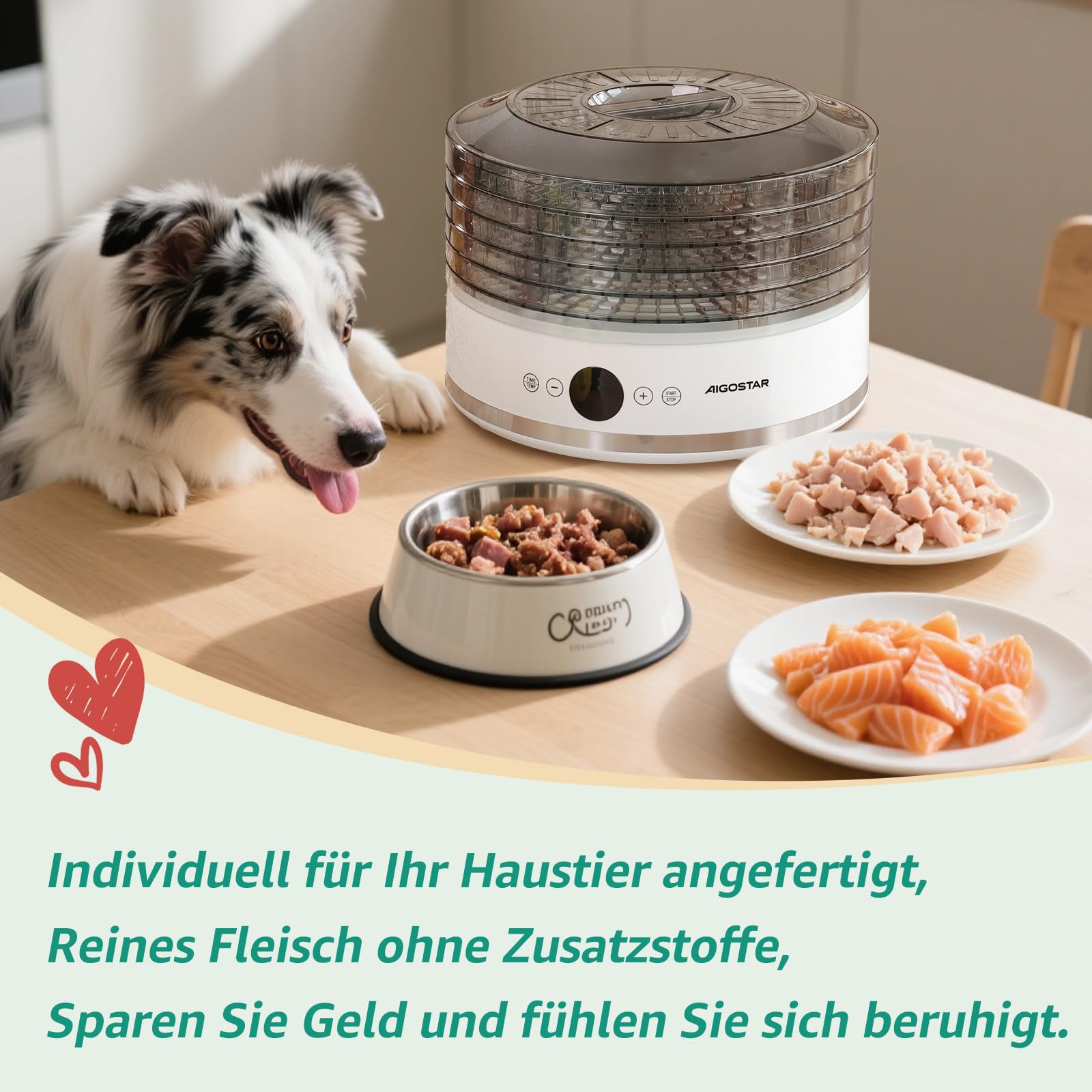 Aigostar Dörrautomat, LED-Anzeige, 5 höhenverstellbaren Tabletts, 48h-Timer, Dörrgerät mit "FAN"-Modus & einstellbarer Temperatur 35-70°C, leiser Betrieb, 380W, BPA-frei, Rezeptbuch inklusive