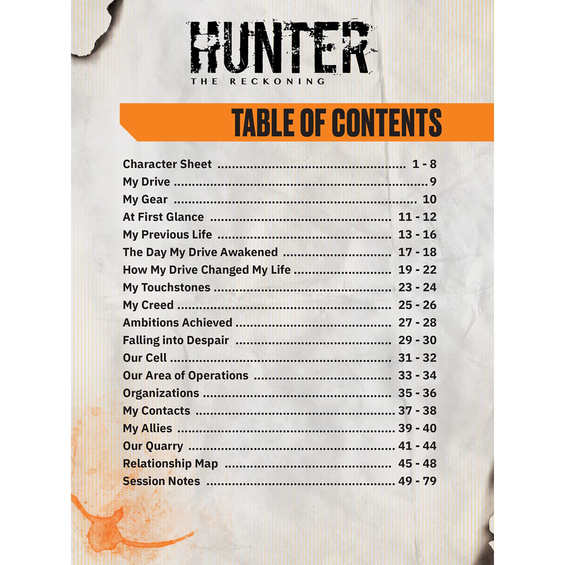 Renegade Game Studios Hunter: The Reckoning 5th Edition Roleplaying Game Expanded Character Sheet Journal