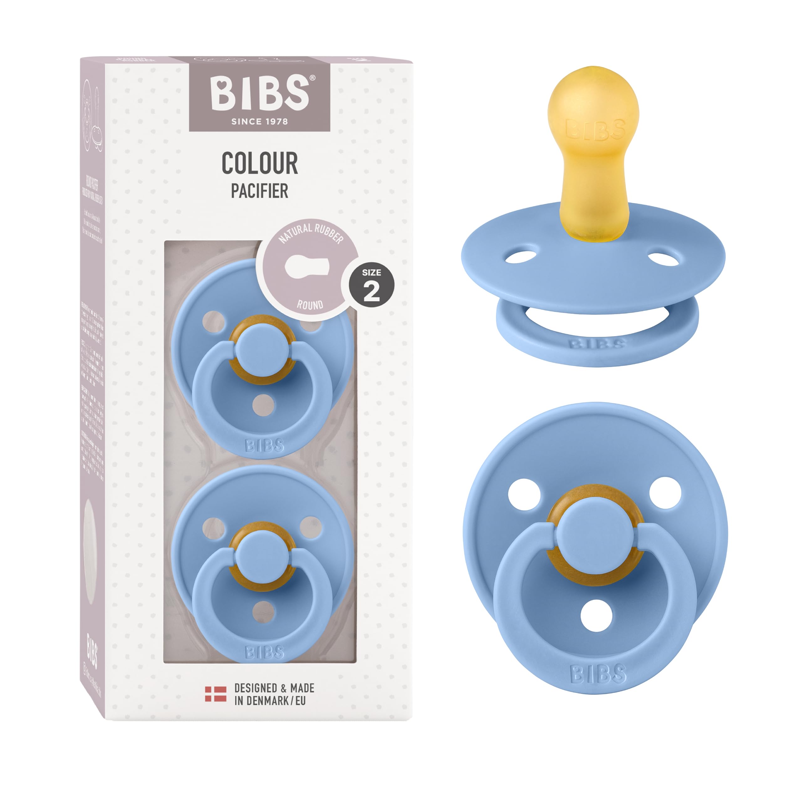 BIBS Colour Paquete de 2 chupetes. Libre de BPA, Tetina redonda. Látex natural, Talla 1 (0-6 meses), Baby Blue/Baby Blue — view 109