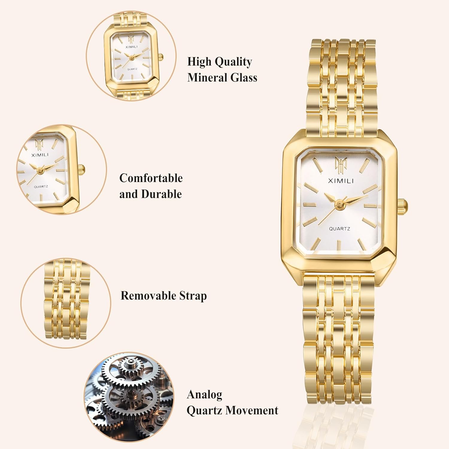 OIDEA Square Womens Watch: Elegant Rectangular Bar Scale Dial Analog Quartz Bracelet Watch Detachable Strap Casual Business Dress Ladies Watches - Image 4