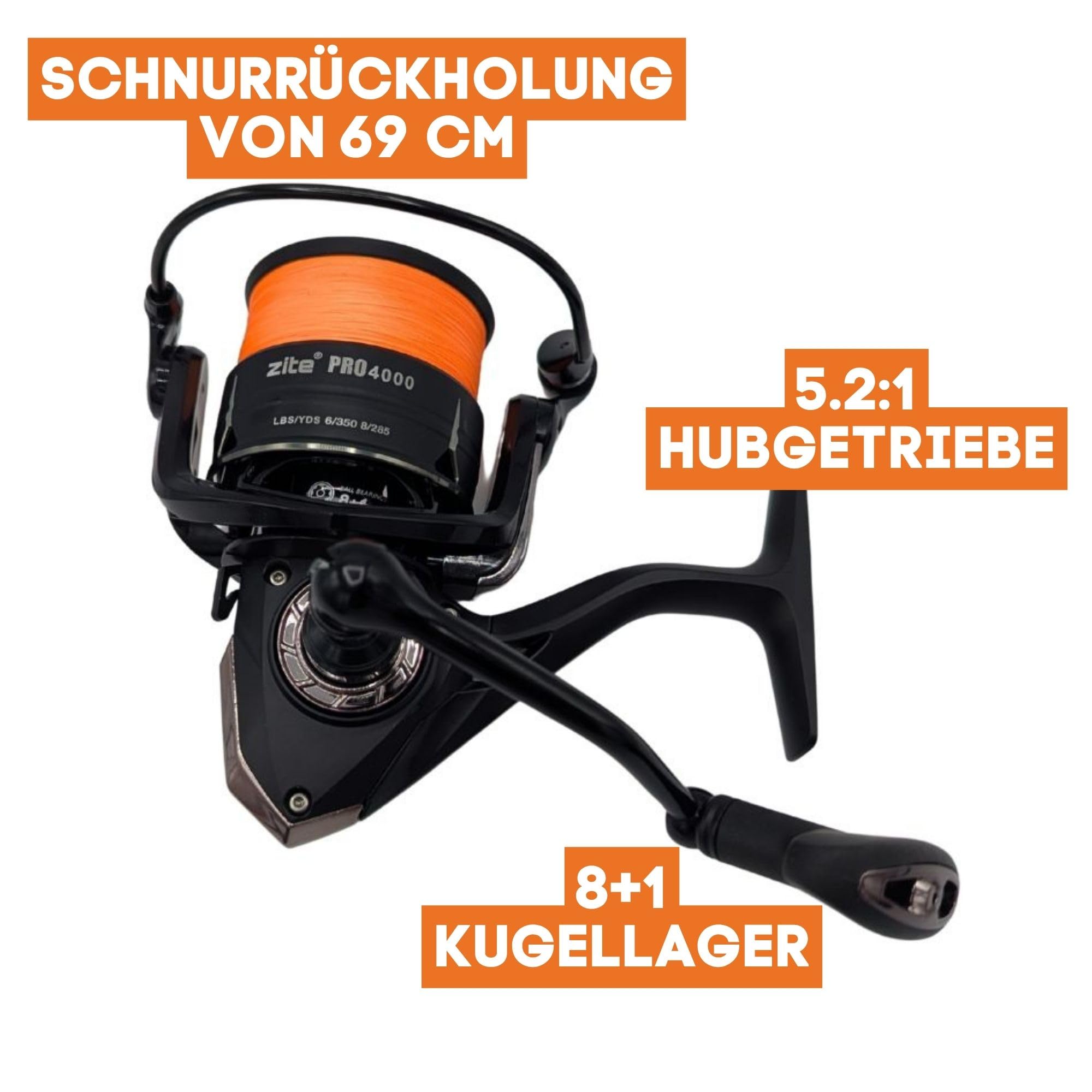 Zite Fishing Spinning Reel Pro 2000–4000 bespulte Angelrolle | Spinnrolle mit Frontbremse | 8+1 Kugellager, Aluminium Klappkurbel & Ergonomischer Griff | Für Forelle, Barsch, Zander, Hecht Angel
