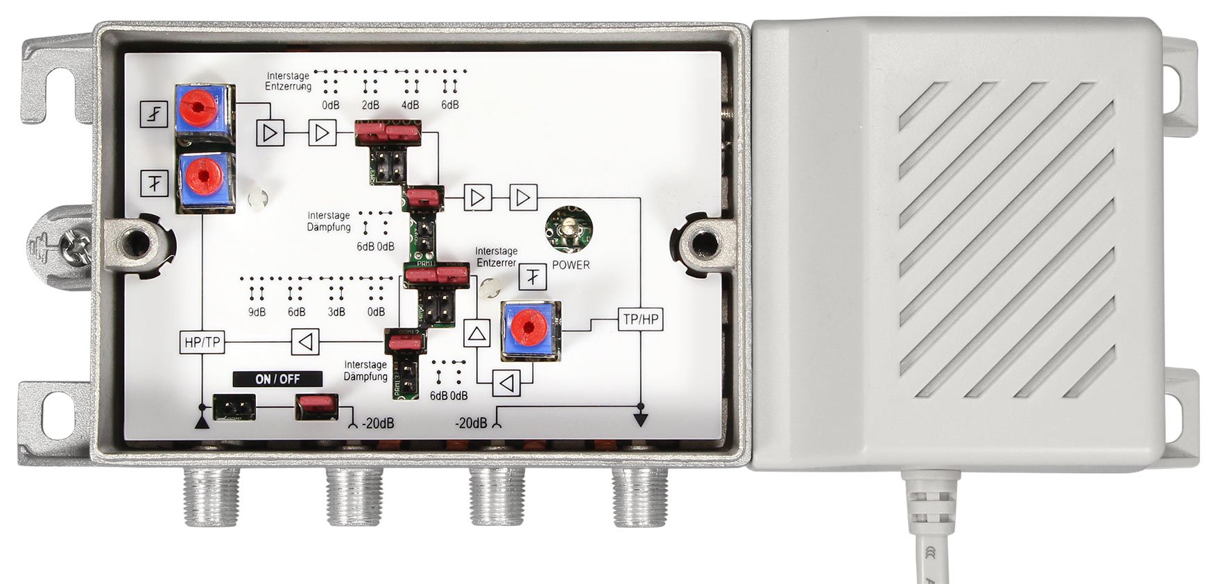 Axing BVS01568 - Amplificatore allacciamento domestico (20 dB regolabile), con canale di ritorno attivo