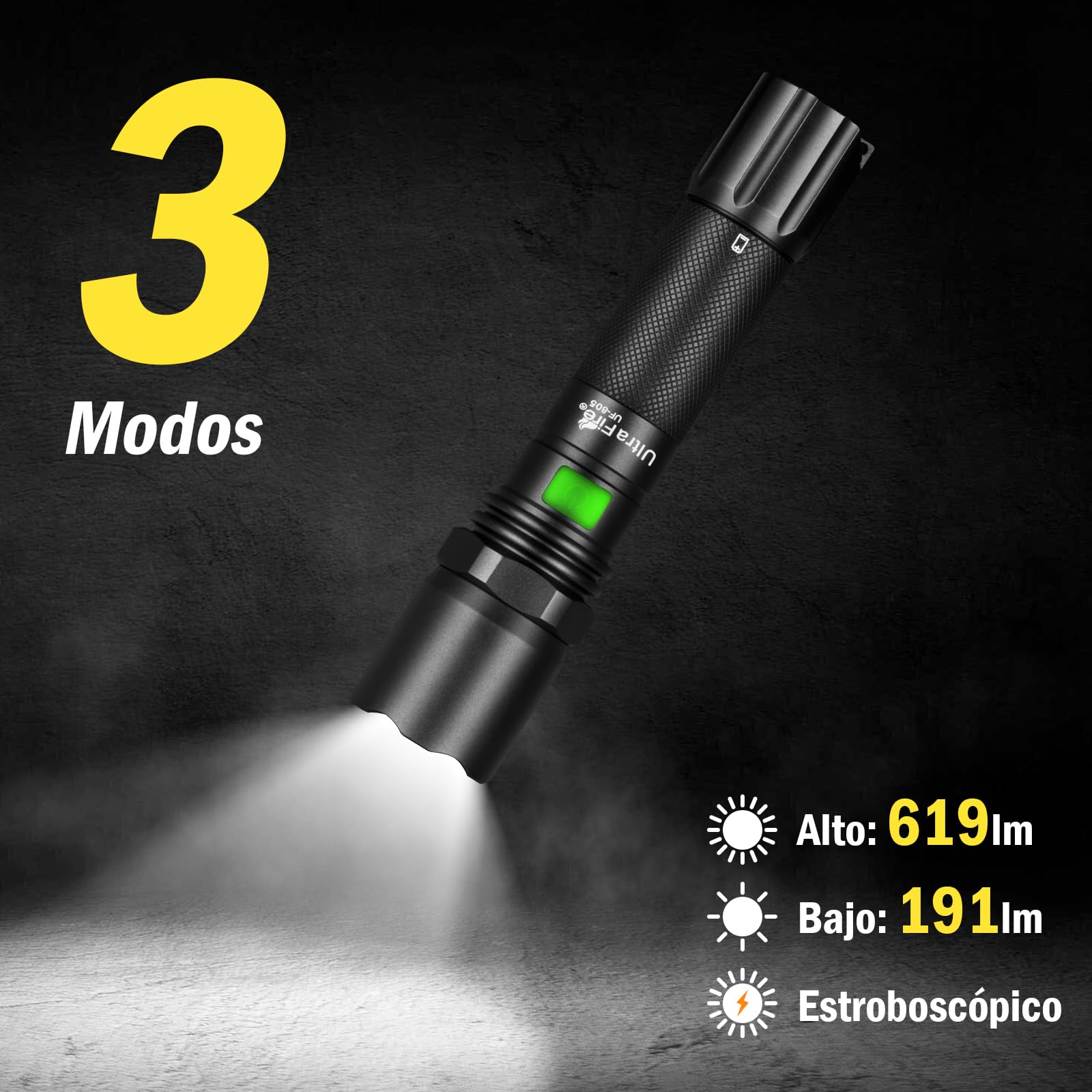 Ultrafire Linterna LED Recargable Tipo Varita de Tráfico, Luz de Seguridad de Señalización de 619 Lúmenes, 3 Modos para Control de Tránsito, Señalización de Aeronaves, Seguridad Policial