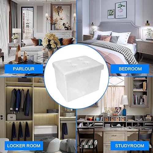 Miniatura 7 de Otomana plegable de almacenamiento, taburete de pie con asiento acolchado de espuma más gruesa, banco otomano de almacenamiento de cuero, reposapiés