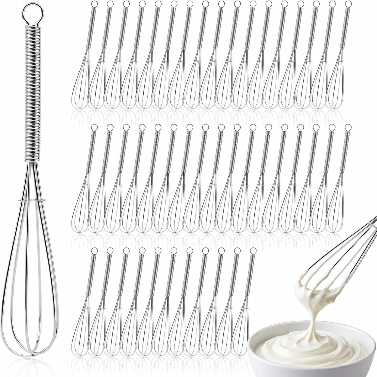 50 Pack Mini Whisk Stainless Steel - 6 Inch Small Whisks for Cooking - Tiny Whisk Set for Stirring & Blending - Small Wisking Tool Stainless - Mini Whisks for Coffee, Eggs & Drinks