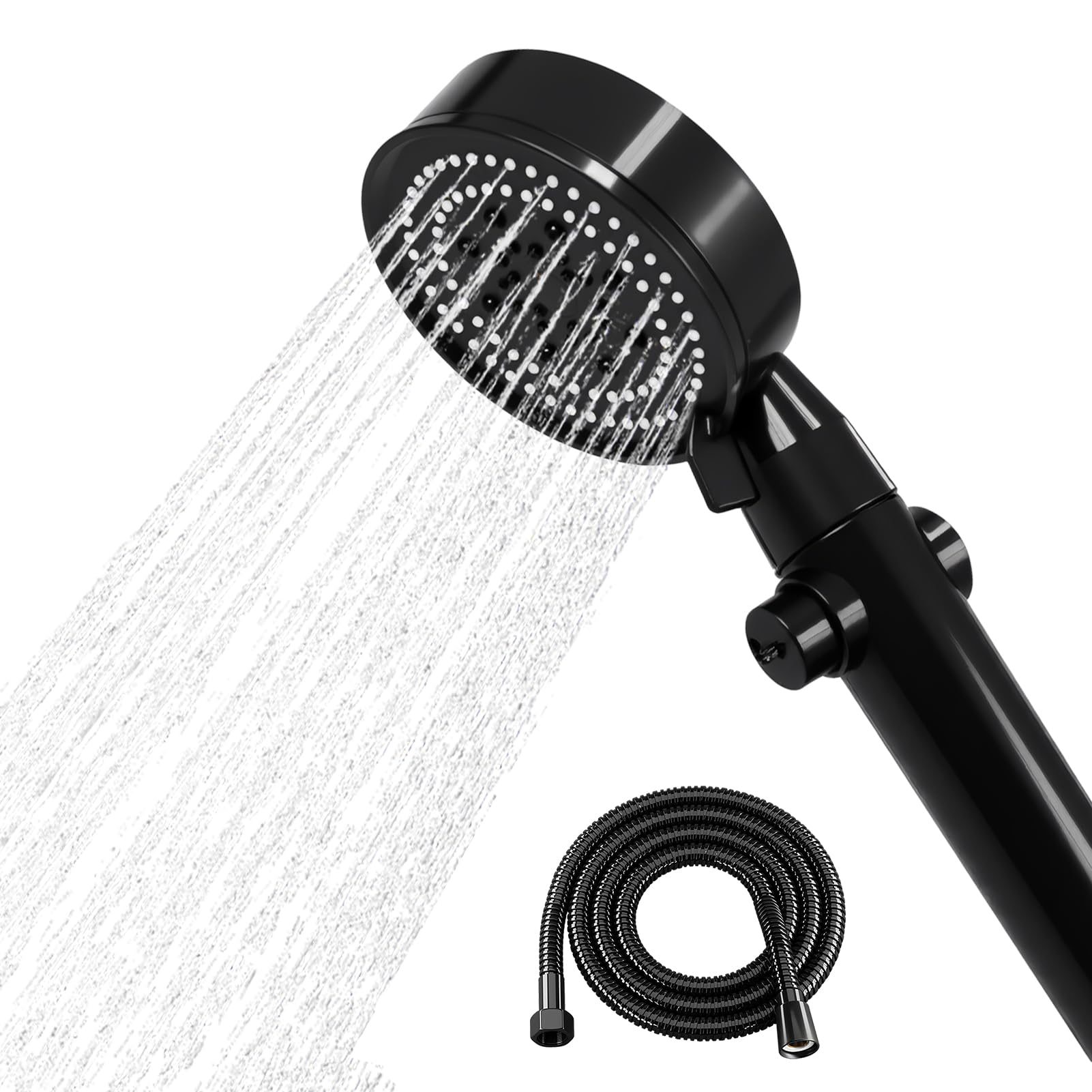 Shower Head and Hose 1.5M,Shower Head High Pressure with 5 Spray Modes, Handheld Shower Head High Pressure Design with Flexible, Water Control Button, Black Shower Head for Bathroom Use