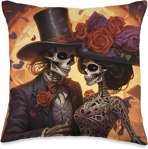 Miniatura 4 de Mexico Holiday Dia De Los Muertos Marigold Flowers La Catrina Women Dia De Los Muertos Latina Sugar Skull Throw Pillow, 18x18, Multicolor