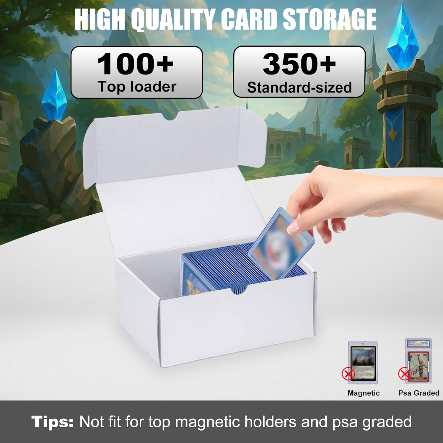 Toploader Trading Card Storage Box, 4-Pack 100 Count White Corrugated Cardboard Bulk Sports Top Loaders Storage Box for TCG/Magic/Mtg Basketball Cards, Collectible Trading Card Organizer