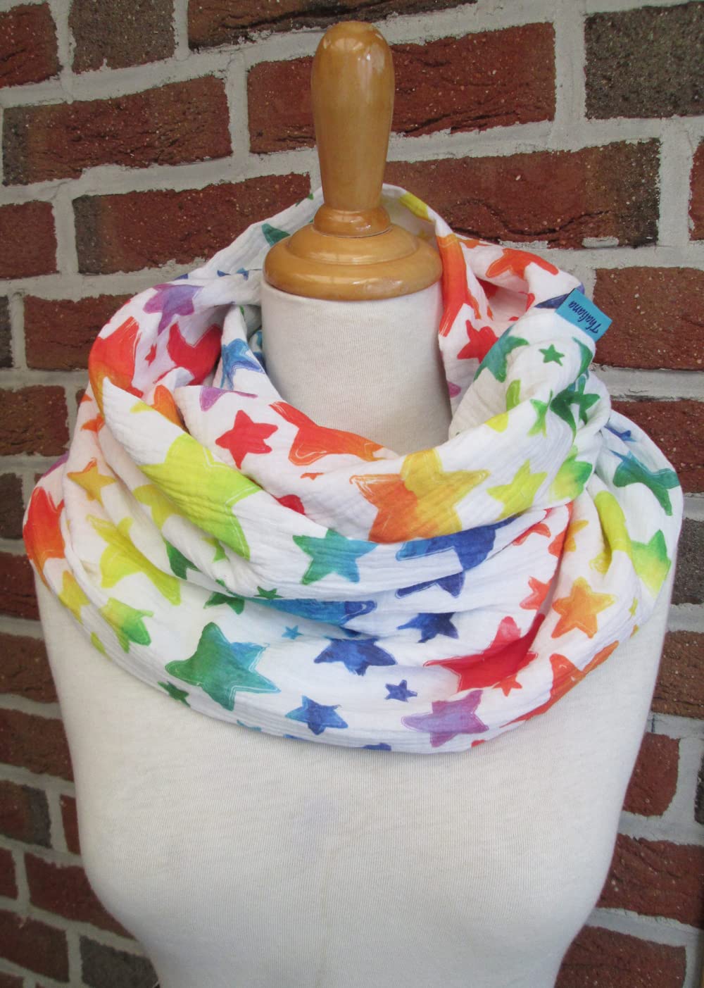RAINBOW STARS Loop aus Musselin weiß bunt Hingucker für Damen