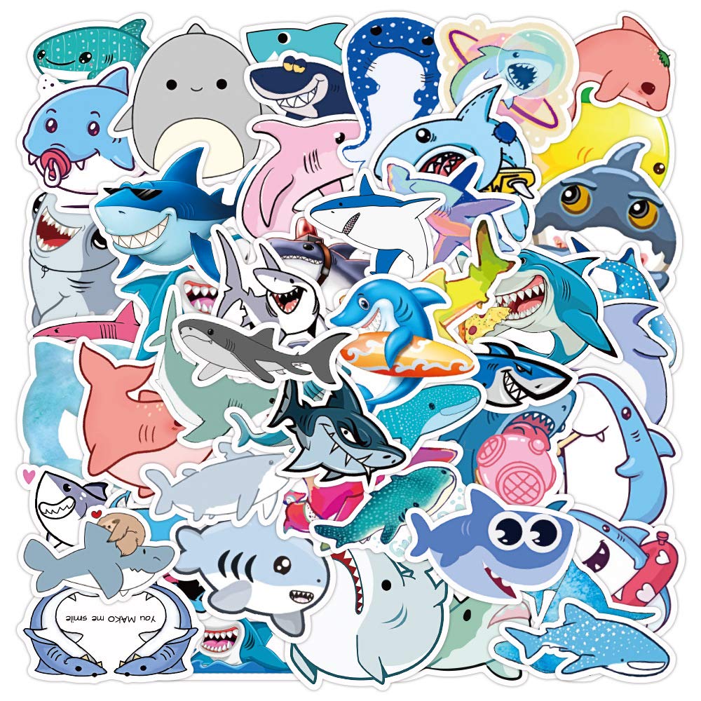 Hntr Shark Hntr® Stickers | 50 Fun Adult & Baby Stickers | Ocean Sticker Pack For Journals, Scrapbooks & Laptops