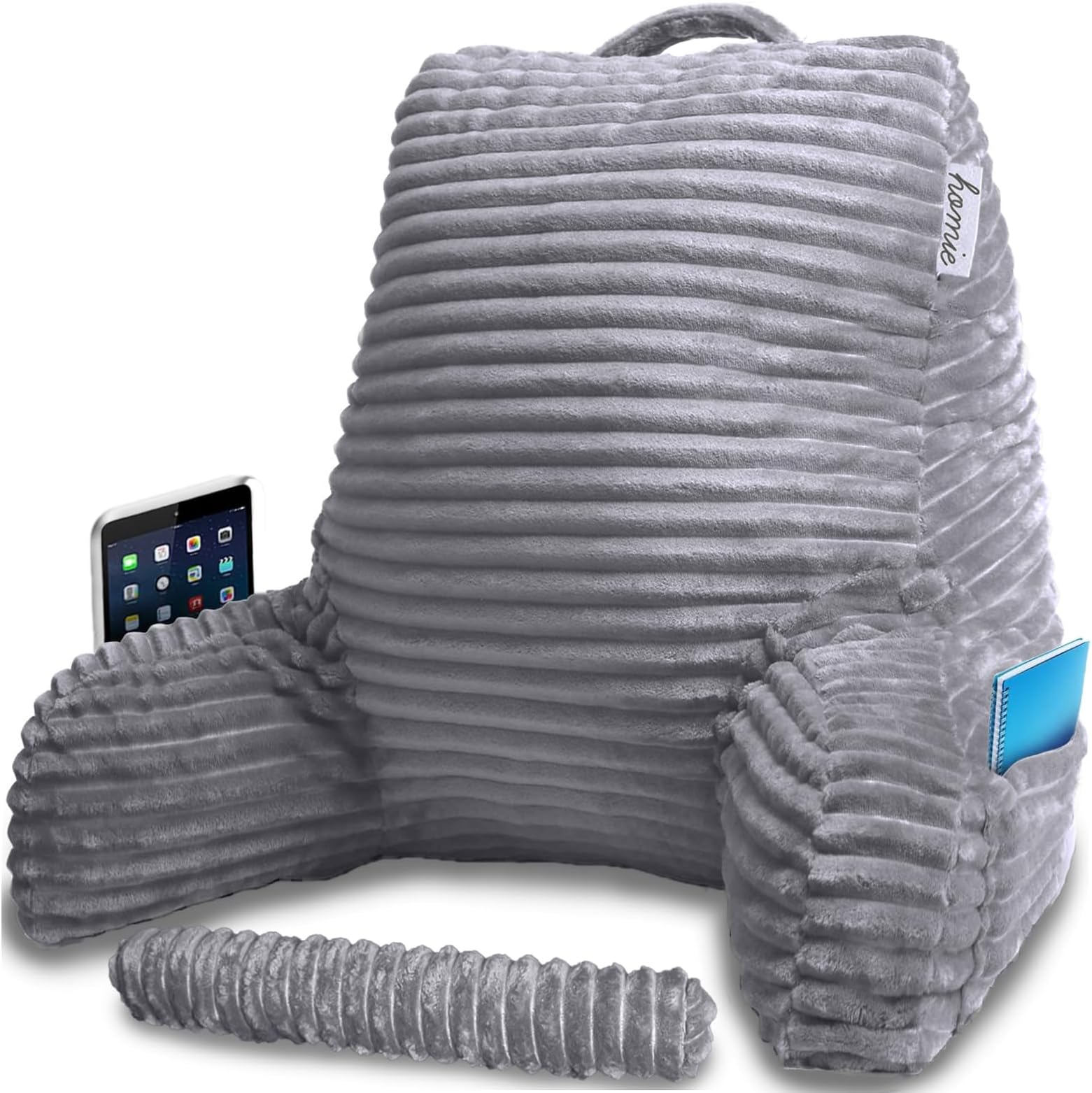 Homie Reading Pillow with Wrist Support, Has Arm Rests, and Back Support for Bed Rest, Lounging, Reading, Working on Laptop, Watching TV (Gray)