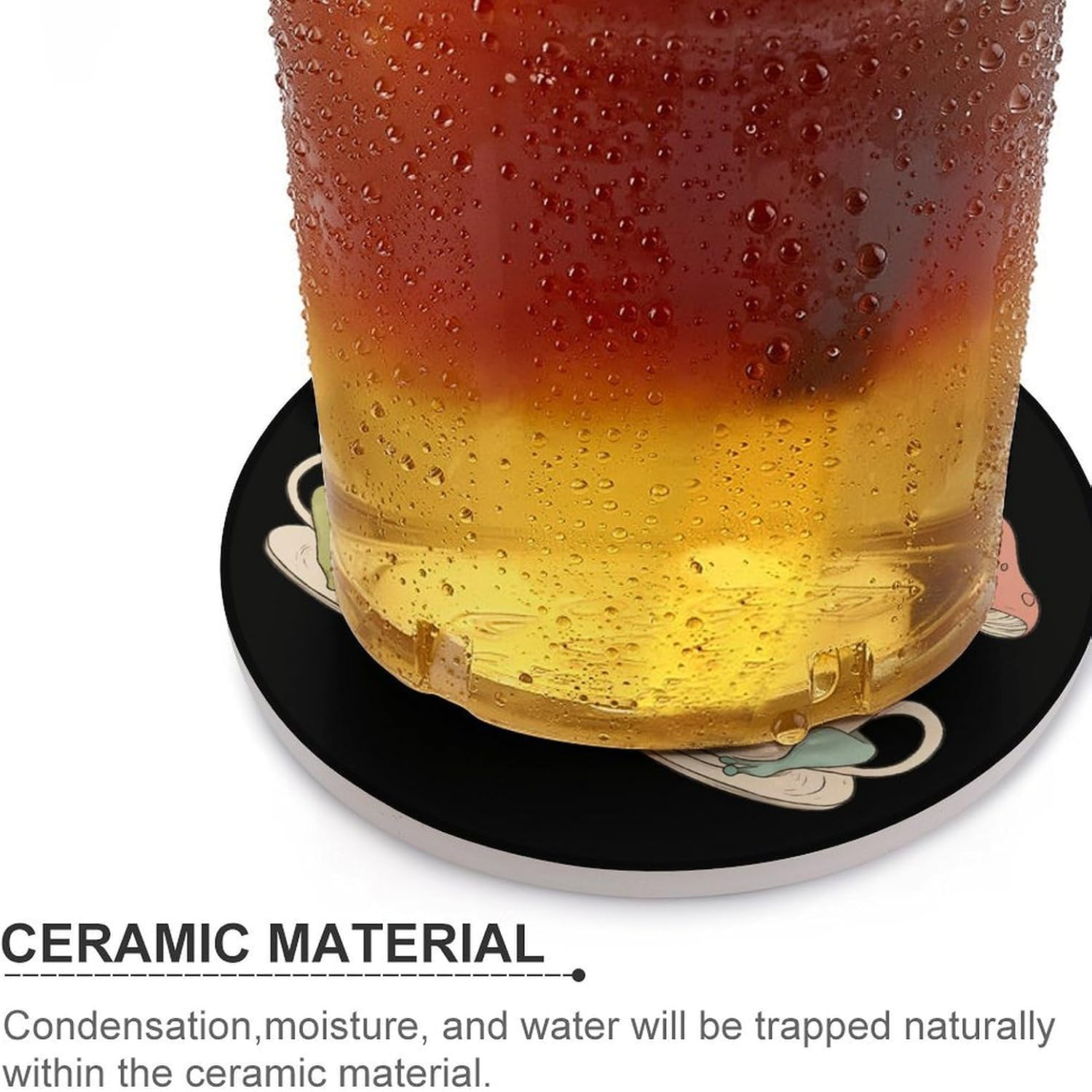 Teacups Frogs Mushroom Round Ceramic Coasters for Drinks Absorbent Cup Holder Tabletop Protector with Cork Base