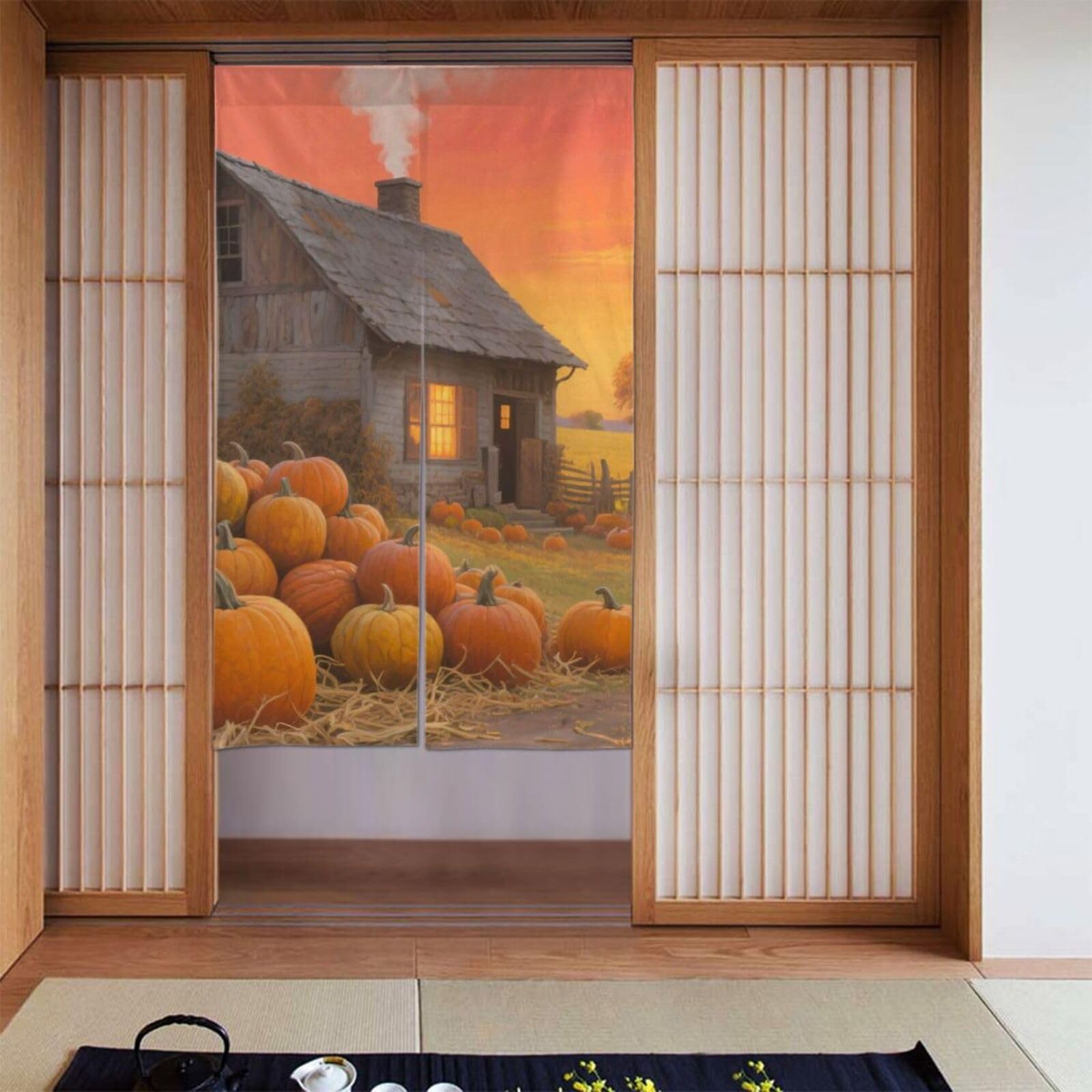 FekiLoot Farmhouse Pumpkin Door Curtain for Doorway Privac,Personalized Blackout Kitchen Curtains Window Treatment 2 Panel Door Curtain Tapestry Hanging Room Divider Home Decor 34"X 56"