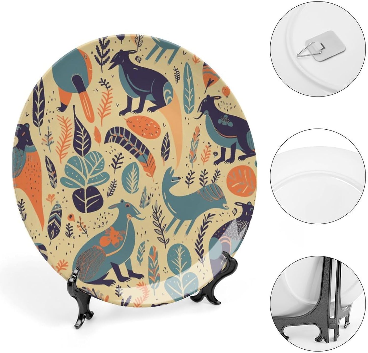 Australian Animals Decorative Plates for Display Round Porcelain Plate Living Room Table Ceramic Hanging Decorative Plate Art Decor for Living Room Table with 1 Display Stand 8inch