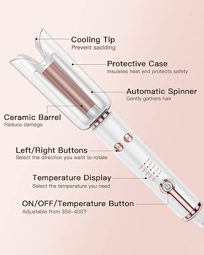 Miniatura 6 de Rizador de cabello automático, varita de rizador automático con barril de cerámica giratorio de 1 pulgada y 5 ajustes de temperatura, inteligente