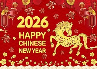XCKALI Chinese New Year Backdrop 2026 Year of The Horse Photography Background Spring Festival Family Yard Outdoor Party Decoration (7x5ft)