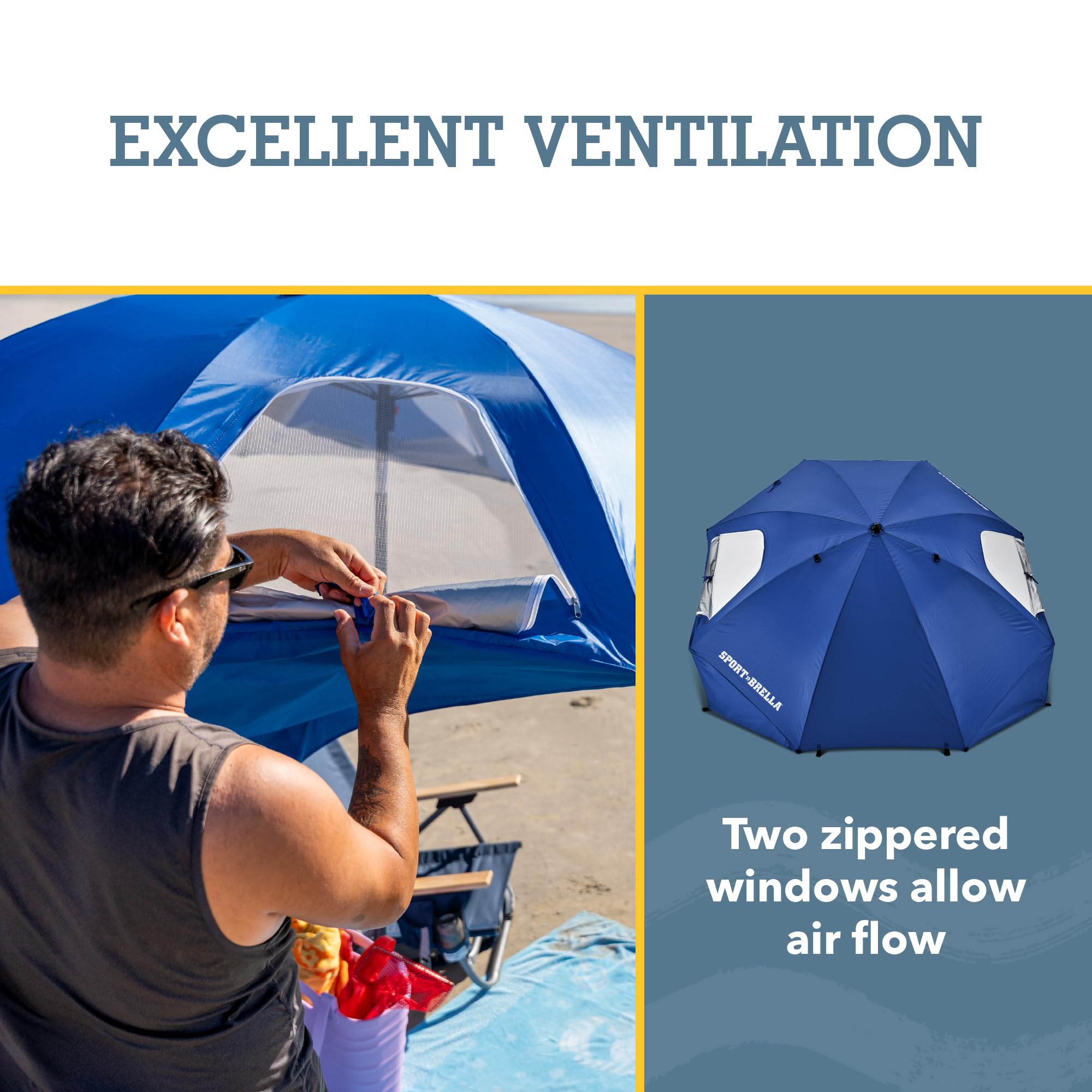 Sport-Brella Premiere UPF 50+ Umbrella Shelter for Sun and Rain Protection (8-Foot), Premiere Blue