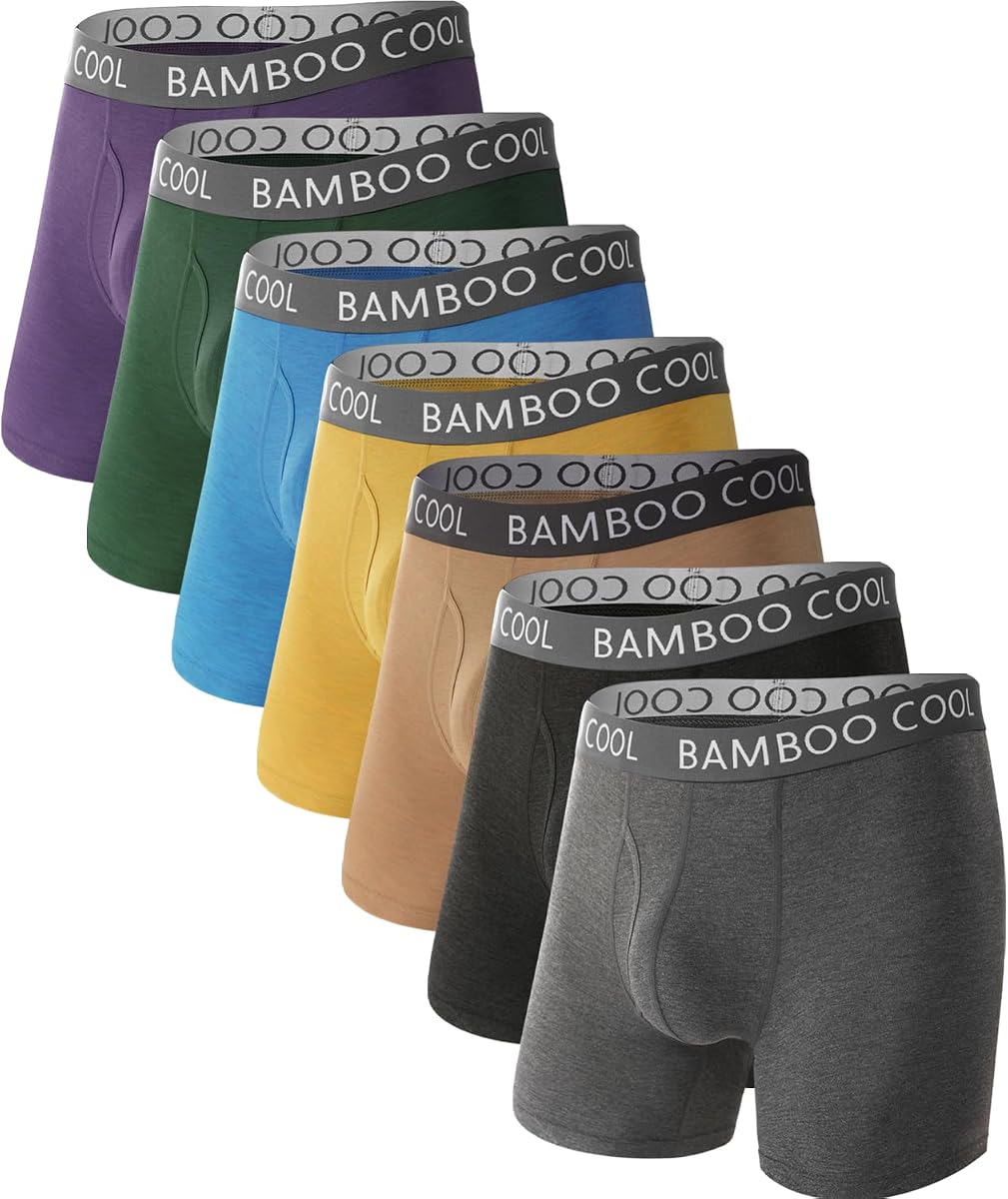 BAMBOO COOL Ropa interior refrescante para hombre Paquete de calzoncillos tipo bóxer transpirables ultra suaves | 92 % viscosa de bambú, más suave y fresca que el algodón, absorbe la humedad, no se levanta, uso diario y trabajo al aire libre.