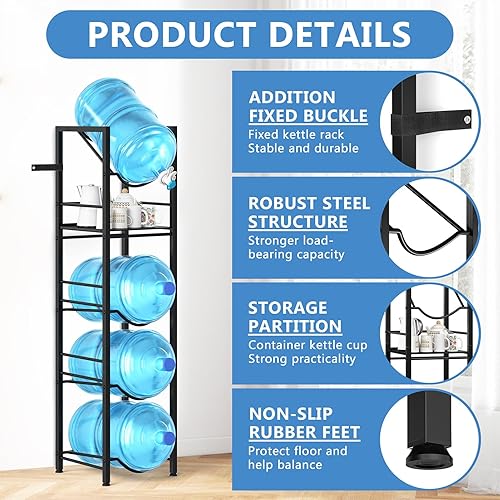 Miniatura 7 de Soporte para Jarra de Agua de 5 Galones 2-en-1, Soporte para Jarra de Agua de 5 Niveles con 1 Válvula Dispensadora, Organizador y Soporte
