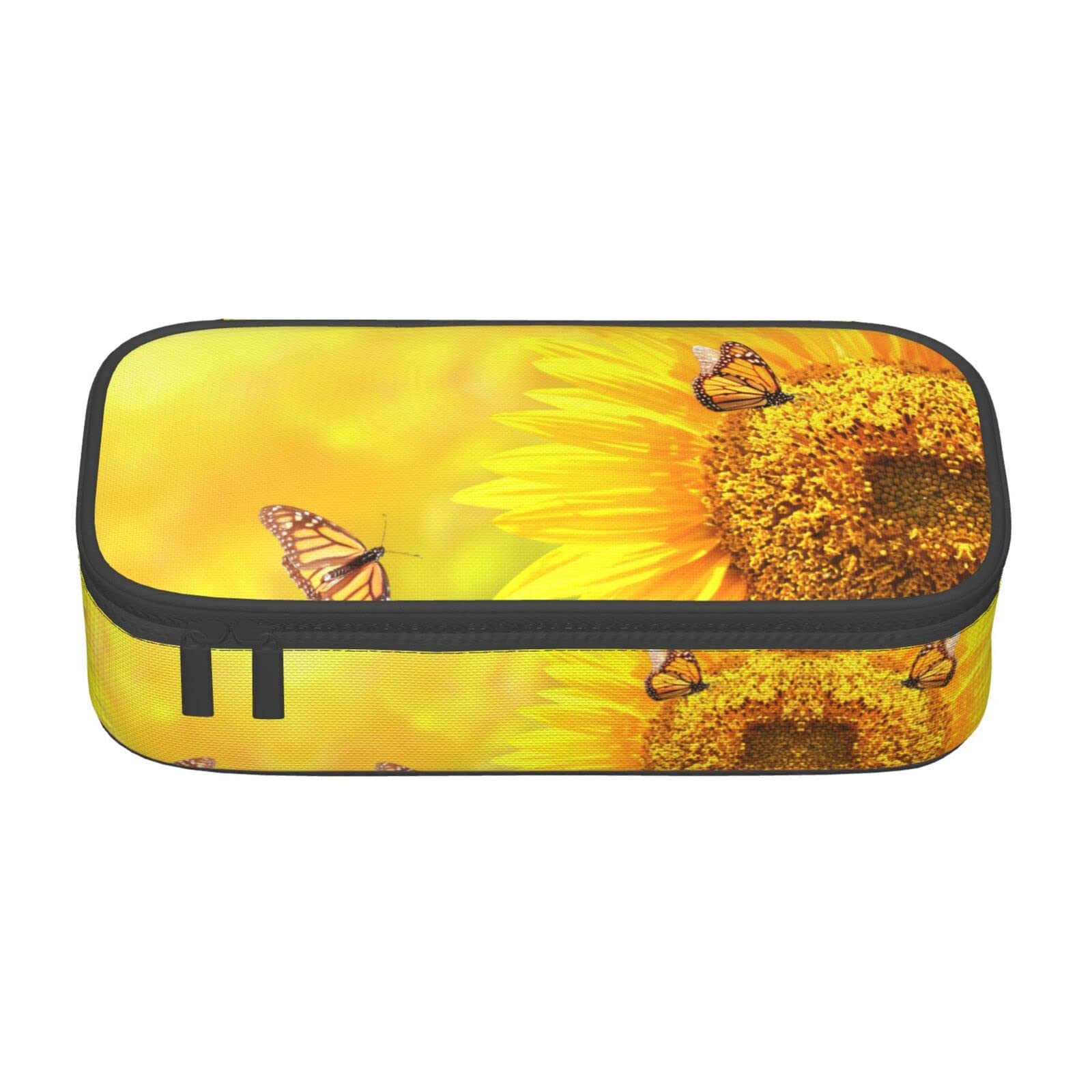 FADUNI Sunflower Butterfly Sunny Large Pencil Case for Girls and Boys, Aesthetic Pencil Bag with Multi Compartments for Adults, Office Stationary Organizer Practical for Kids Teenage Women Men